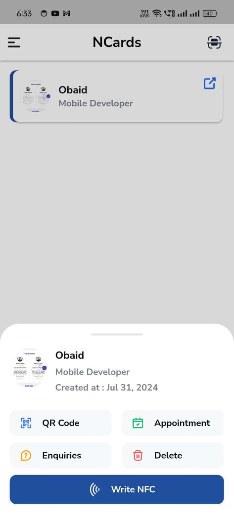 Digital business card — mobile app — nCard